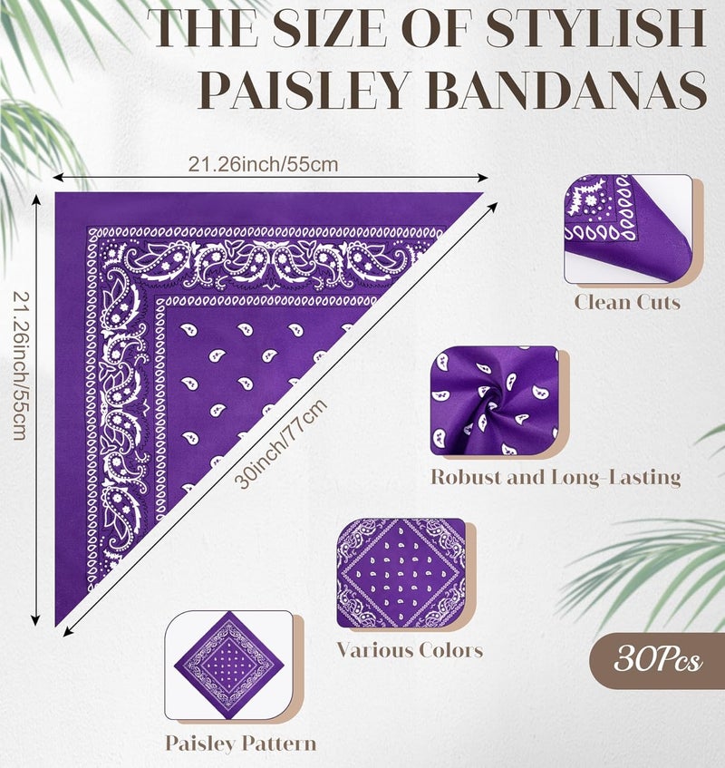 YSense 30 Pieces Paisley Bandana Unisex Multi-Purpose Bandanas Bulk Cowboy Headbands Square Scarf Head Wrap for Women Men - Image 2